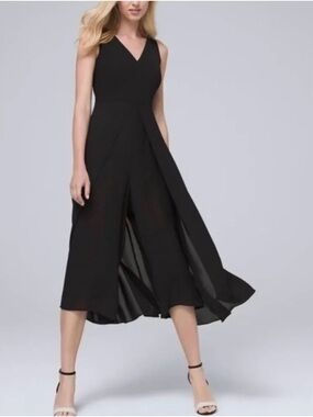White House Black Market Black Flowy Jumpsuit with Dress Overlay, sz 16